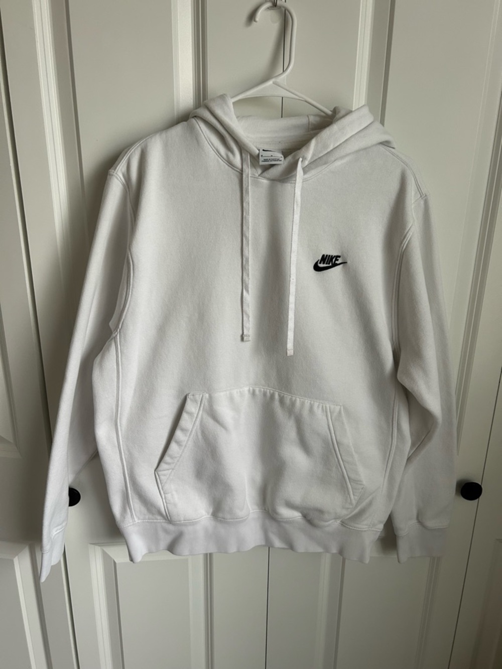 Men’s Nike White Crewneck Hoodie with Black Swoosh